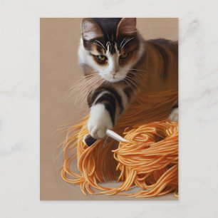 Cat Eating Spaghetti Postcard Postkarte