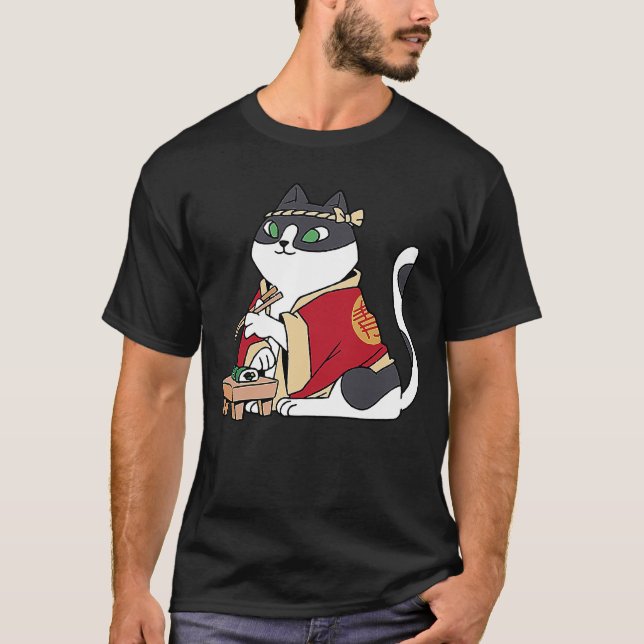Cat Eating Sushi Cat Sushi Restaurant Sushi Cat T-Shirt (Vorderseite)
