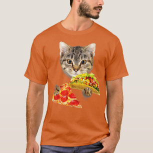 Cat Eating Taco and Pizza Funny Kitty by Zany Bra T-Shirt