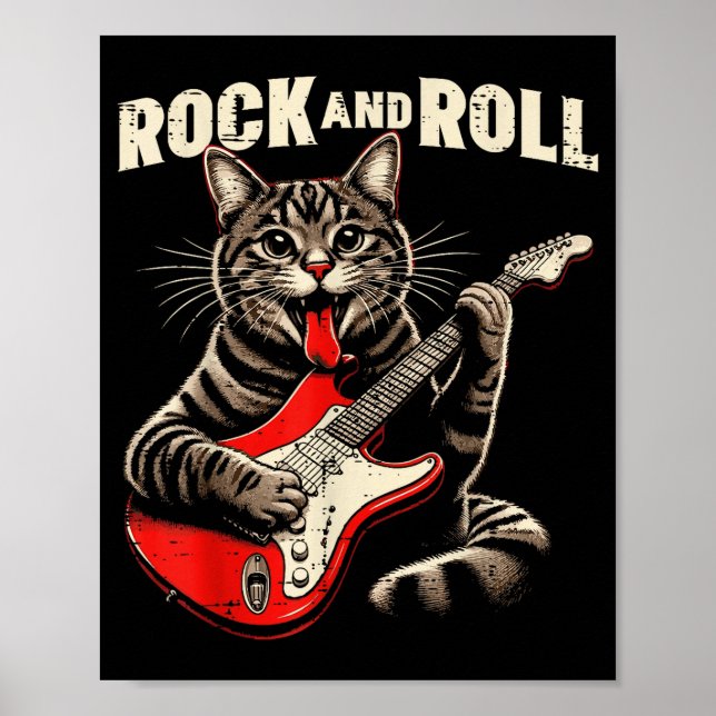 Cat Electric Guitar Rock And Roll Rocker Kitten Me Poster (Vorne)