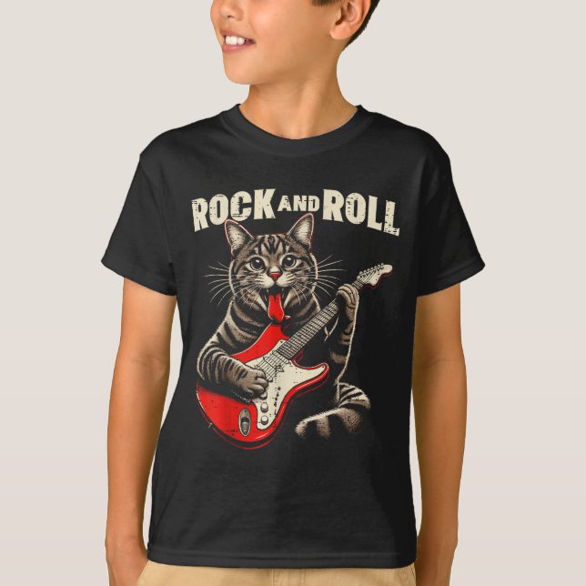Cat Electric Guitar Rock And Roll Rocker Kitten Me T-Shirt (Vorderseite)