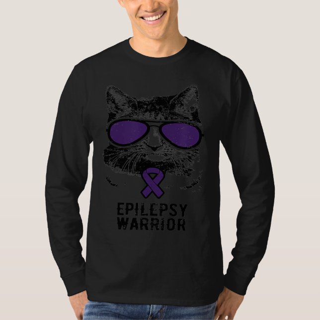 Cat Epilepsy Awareness Purple Sunglasses Brain War T-Shirt (Vorderseite)