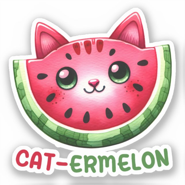 Cat-ermelon Funny Cat Watermelon Pun Aufkleber (Vorderseite)