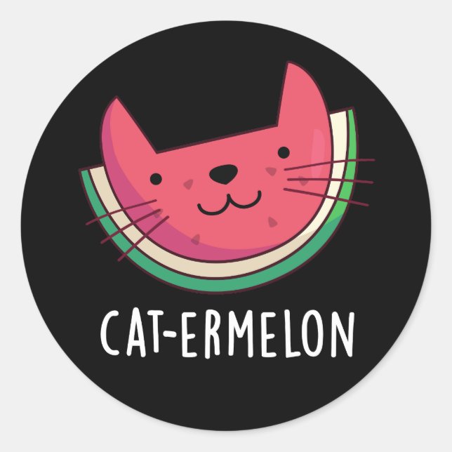 Cat ermelon Funny Cat Watermelon Pun Dark BG Runder Aufkleber (Vorderseite)
