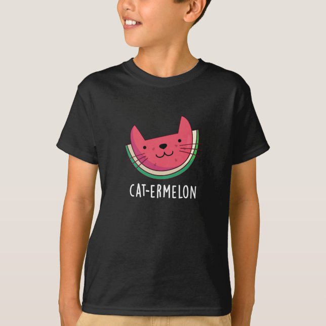 Cat ermelon Funny Cat Watermelon Pun Dark BG T-Shirt (Vorderseite)