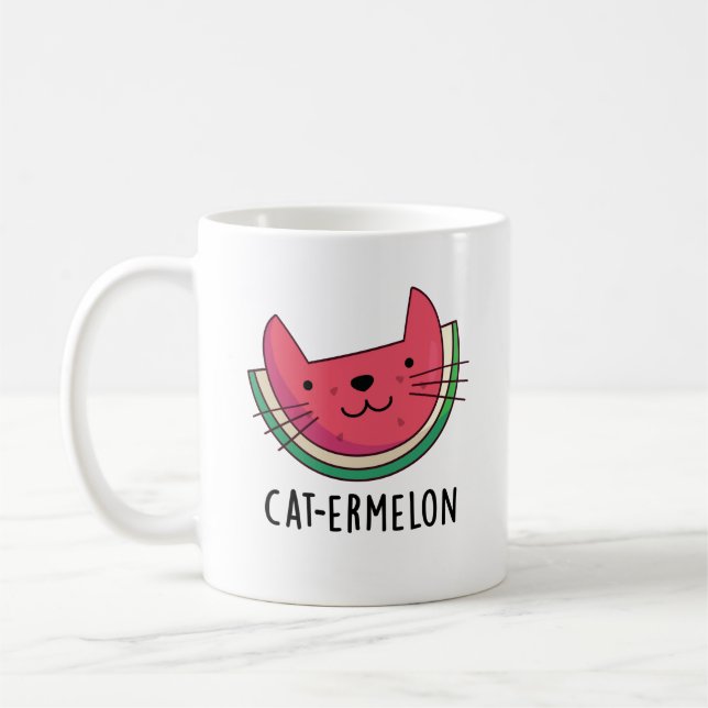Cat-ermelon Funny Cat Watermelon Pun Kaffeetasse (Links)