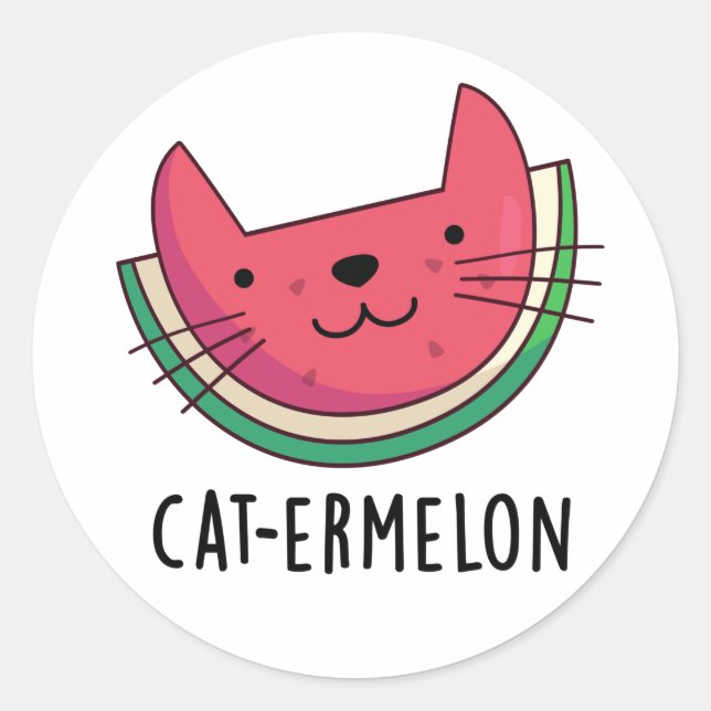 Cat-ermelon Funny Cat Watermelon Pun Runder Aufkleber (Vorderseite)