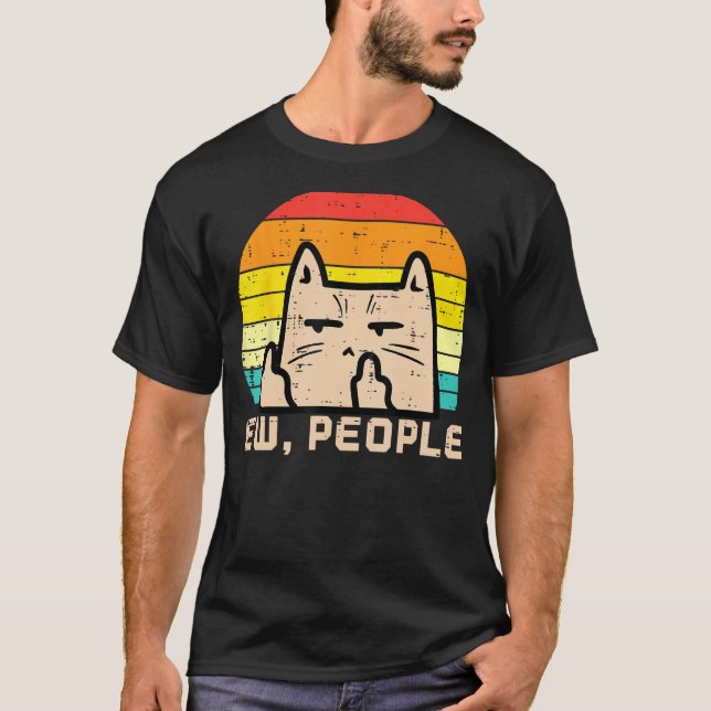 Cat Ew People Sunset Retro Anti Social Introvert M T-Shirt (Vorderseite)