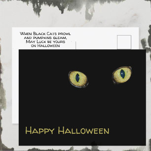 Cat Eyes Happy Halloween Black Feiertagspostkarte