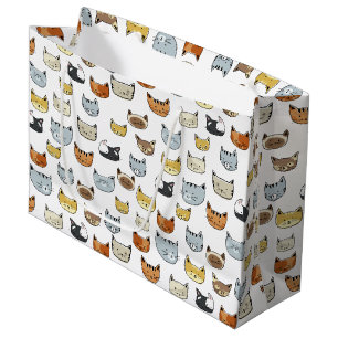 Cat Face Doodle Muster Große Geschenktüte
