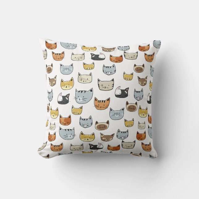 Cat Face Doodle Muster Kissen (Vorderseite)