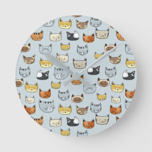 Cat Face Doodle Muster Runde Wanduhr