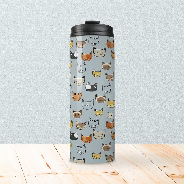 Cat Face Doodle Muster Thermosbecher (Cat Face Doodle Pattern Thermal Tumbler)