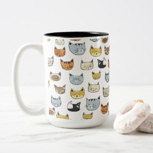 Cat Face Doodle Muster Zweifarbige Tasse