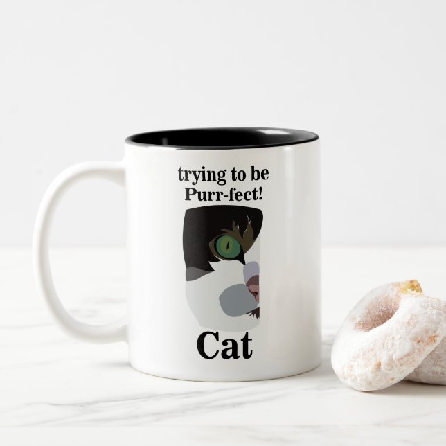 Cat Face Funny Zweifarbige Tasse (Mit Donut)