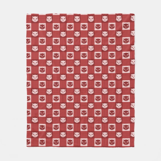 Cat Face Gingham Pattern Niedlich Red Fleecedecke (Vorderseite)