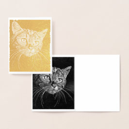 Cat Face Gold Foil Note Card Folienkarte