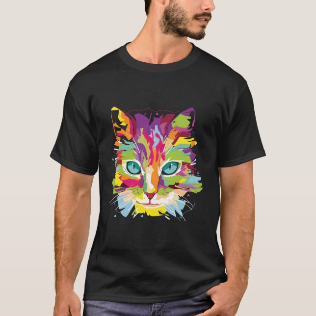Cat Face mehrfarbig T-Shirt (Vorderseite)