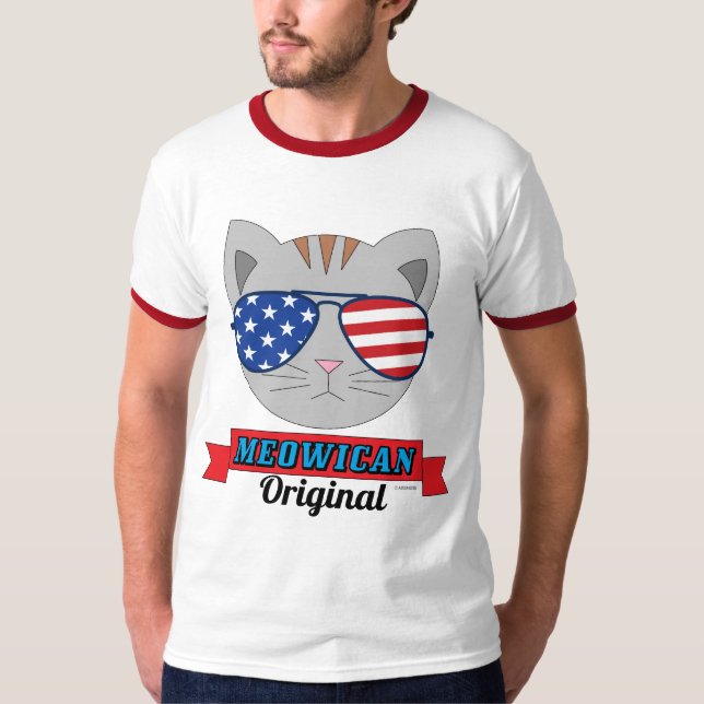 Cat Face mit American Flag Sonnenbrille Funny T-Shirt (Vorderseite)