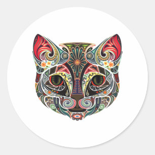 Cat Face MultiColor Runder Aufkleber