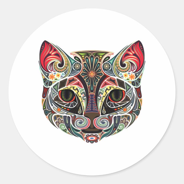 Cat Face MultiColor Runder Aufkleber (Vorderseite)