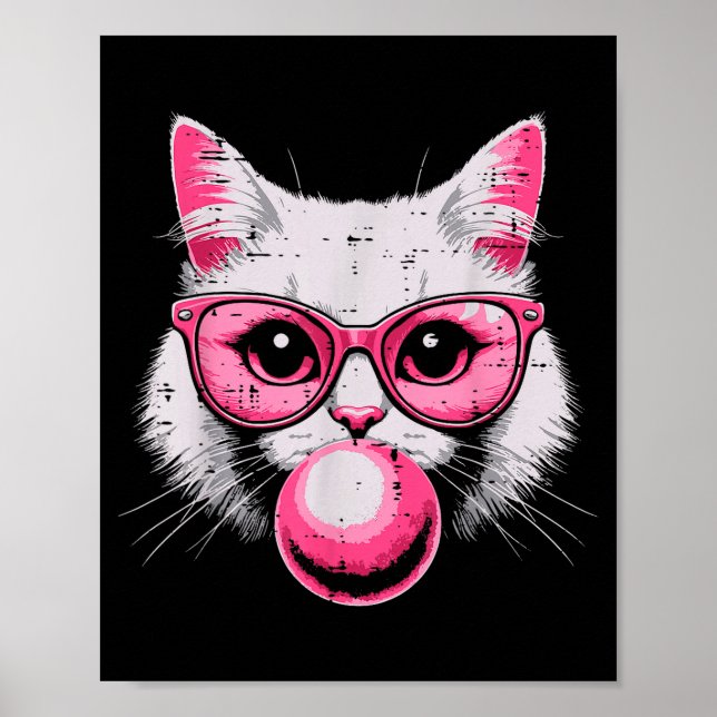 Cat Face Nk Gles Bubble Gum Cute Kitty Women Girls Poster