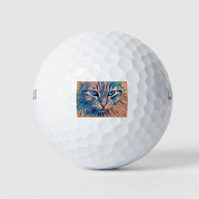Cat Face Orange Blue Pet Feline Meow Watching Golfball (Vorderseite)