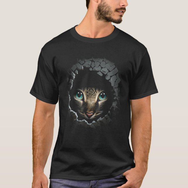 Cat Face Wall Eyes Animal Pet Cat T-Shirt (Vorderseite)