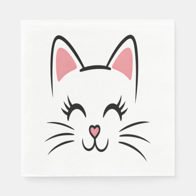 Cat Face Whiskers Print Liebe Halloween Serviette (Vorderseite)
