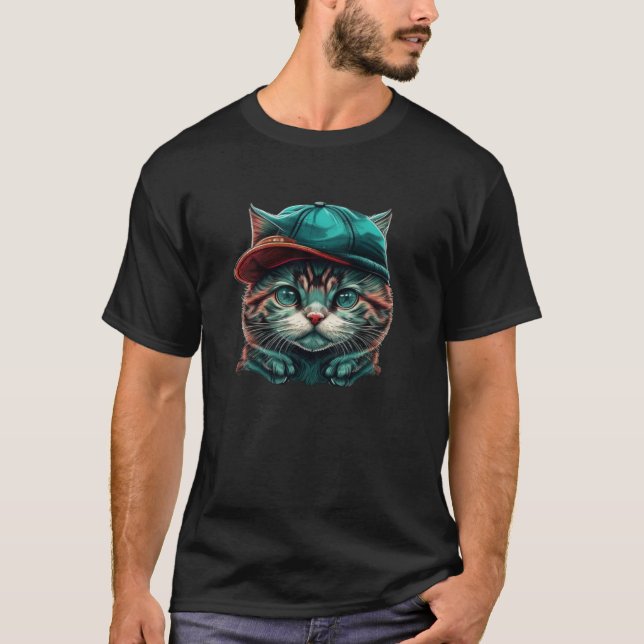 Cat Face with Beanie T-Shirt (Vorderseite)