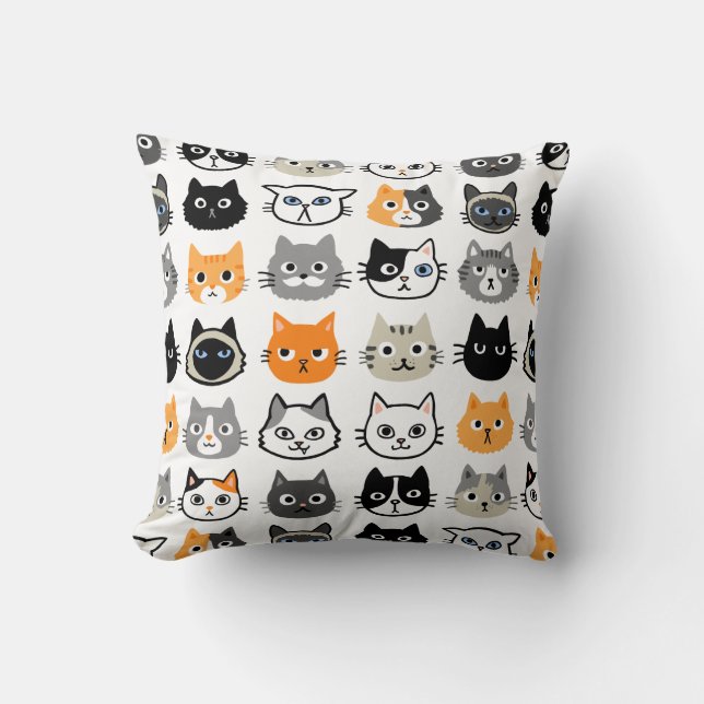 Cat Faces Pattern | Cool Kitty Cat Lover's Kissen (Vorderseite)