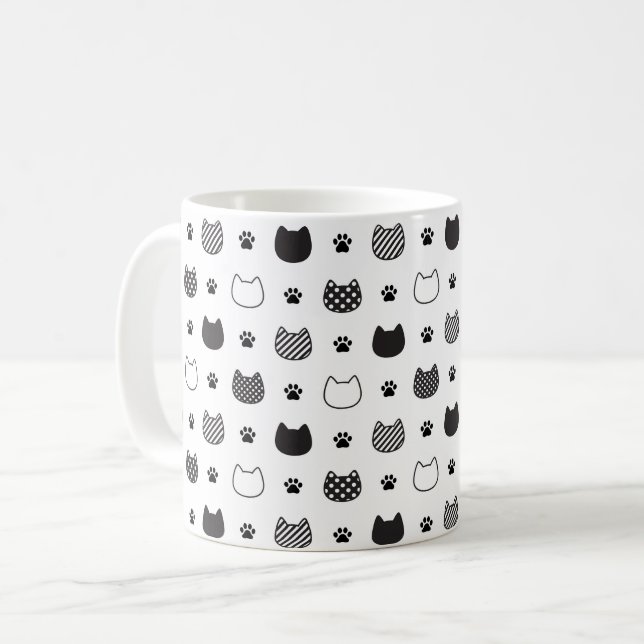 Cat Faces & Paws Tasse - Schwarzweiß (Vorderseite Links)