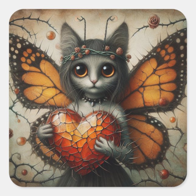 Cat Fairy Quadratischer Aufkleber (Vorderseite)