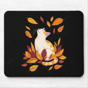 Cat Fall Leaf Tree Hallo Herbst Erntedank Mousepad