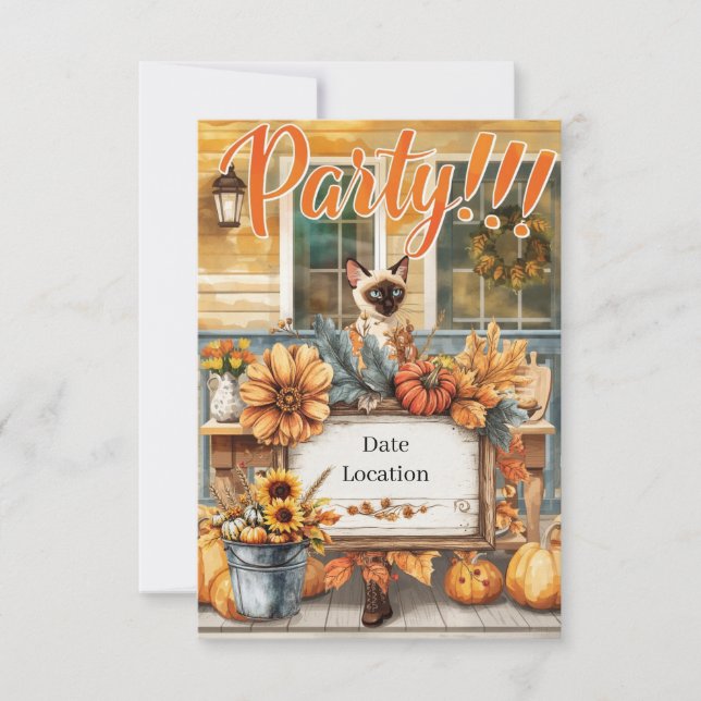 Cat Fall party for Siamese Cat lovers Autumn Party Einladung (Vorderseite)