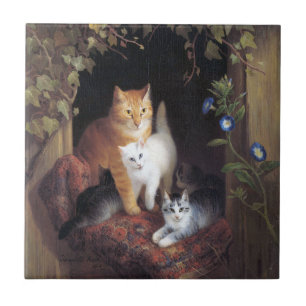 Cat Family and Ivy Leaf von Henriette Ronner Knip Fliese