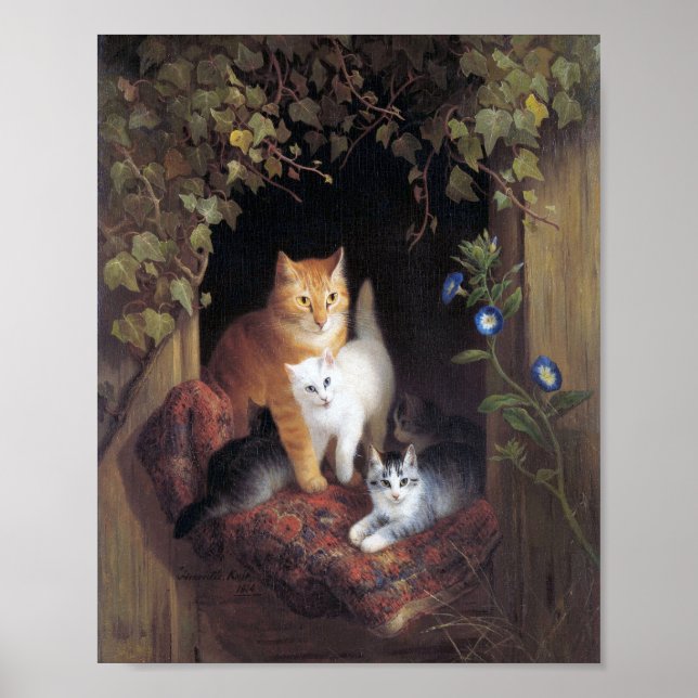 Cat Family and Ivy Leaf von Henriette Ronner Knip Poster (Vorne)