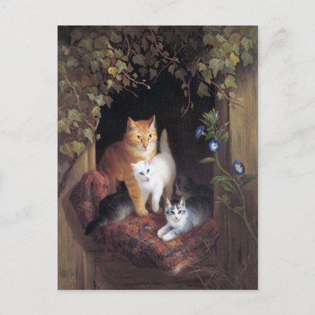 Cat Family and Ivy Leaf von Henriette Ronner Knip Postkarte (Vorderseite)