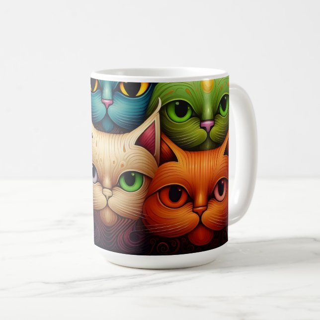 Cat Family Colorful Whimsical 1 Kaffeetasse (VorderseiteRechts)
