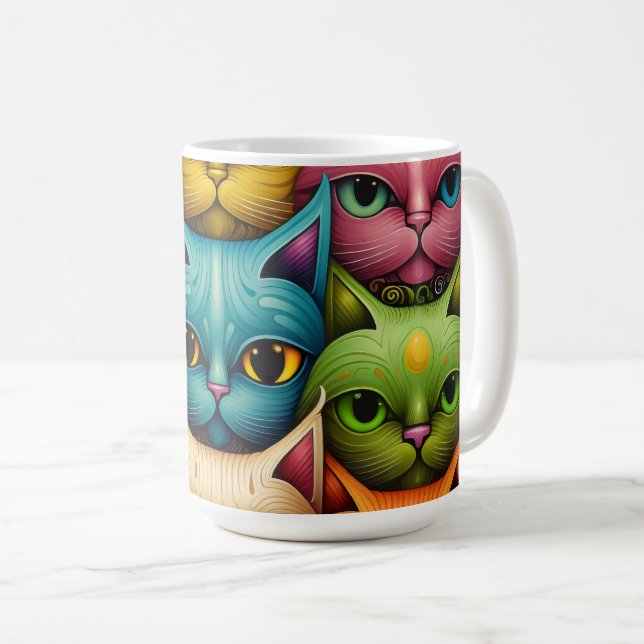 Cat Family Colorful Whimsical 2 Kaffeetasse (VorderseiteRechts)