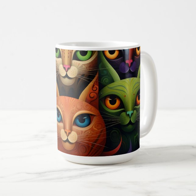Cat Family Colorful Whimsical 2a Kaffeetasse (VorderseiteRechts)