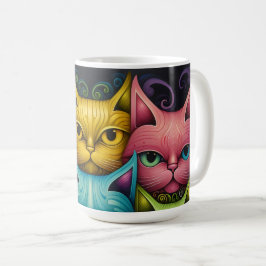 Cat Family Colorful Whimsical 3 Kaffeetasse