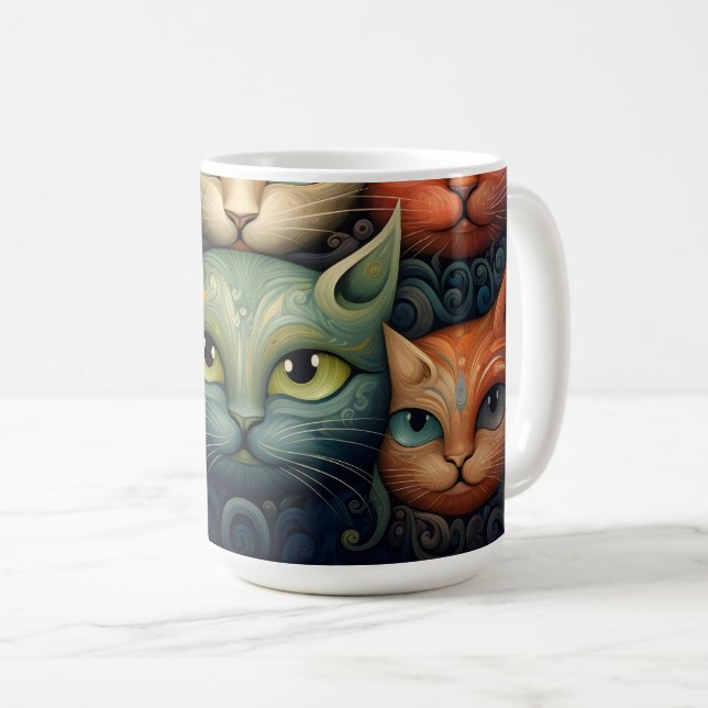Cat Family Colorful Whimsical 3a Kaffeetasse (VorderseiteRechts)