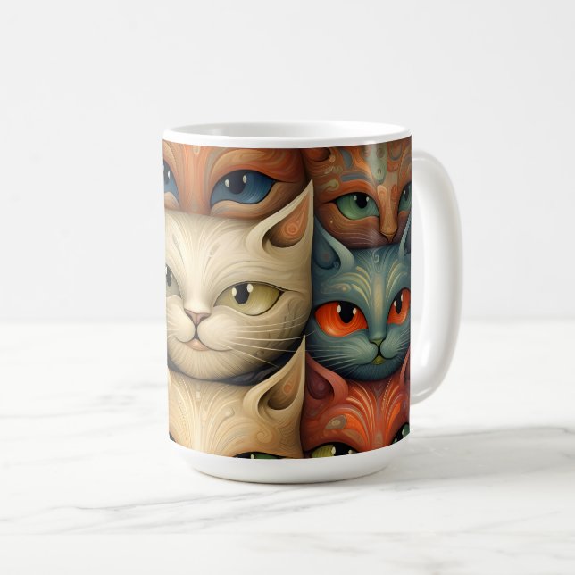 Cat Family Colorful Whimsical 3c Kaffeetasse (VorderseiteRechts)