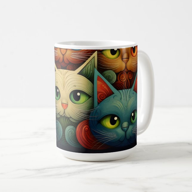 Cat Family Colorful Whimsical 4a Kaffeetasse (VorderseiteRechts)