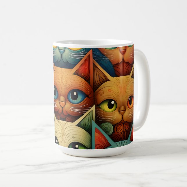 Cat Family Colorful Whimsical 4b Kaffeetasse (VorderseiteRechts)