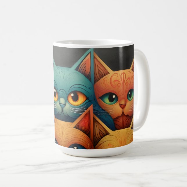 Cat Family Colorful Whimsical 4c Kaffeetasse (VorderseiteRechts)