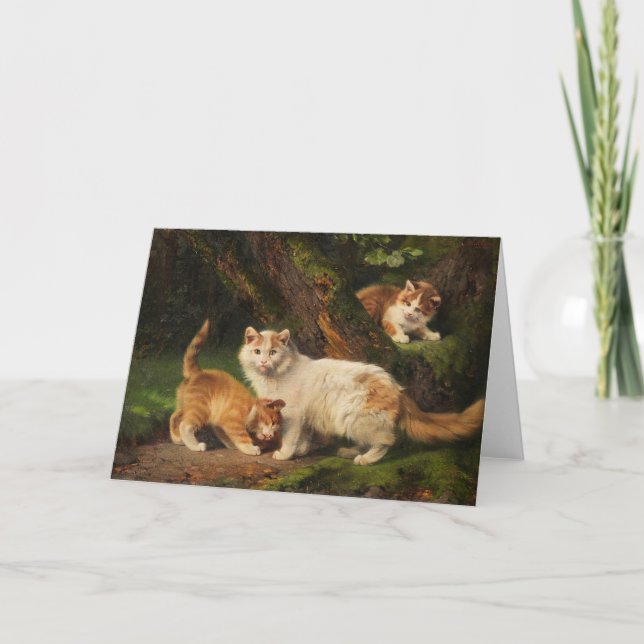 Cat Family Playing | Julius Adam the Younger Karte (Vorderseite)