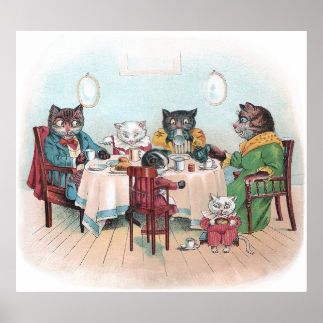Cat Family setzt sich zum Frühstück ein Poster (Vorne)