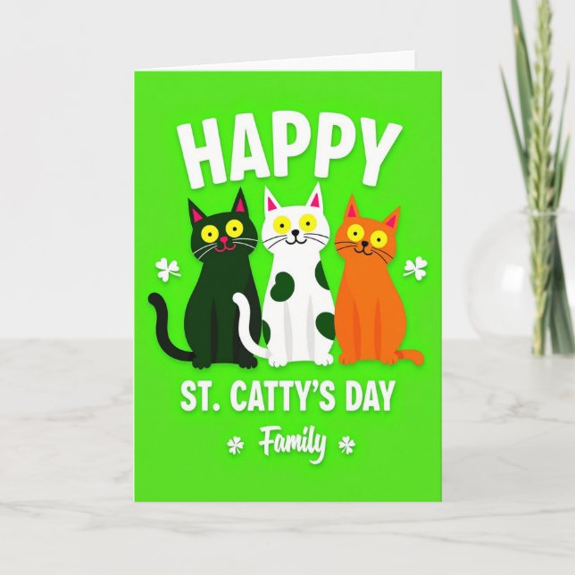 Cat Family St Cattys Day Card Karte (Vorderseite)